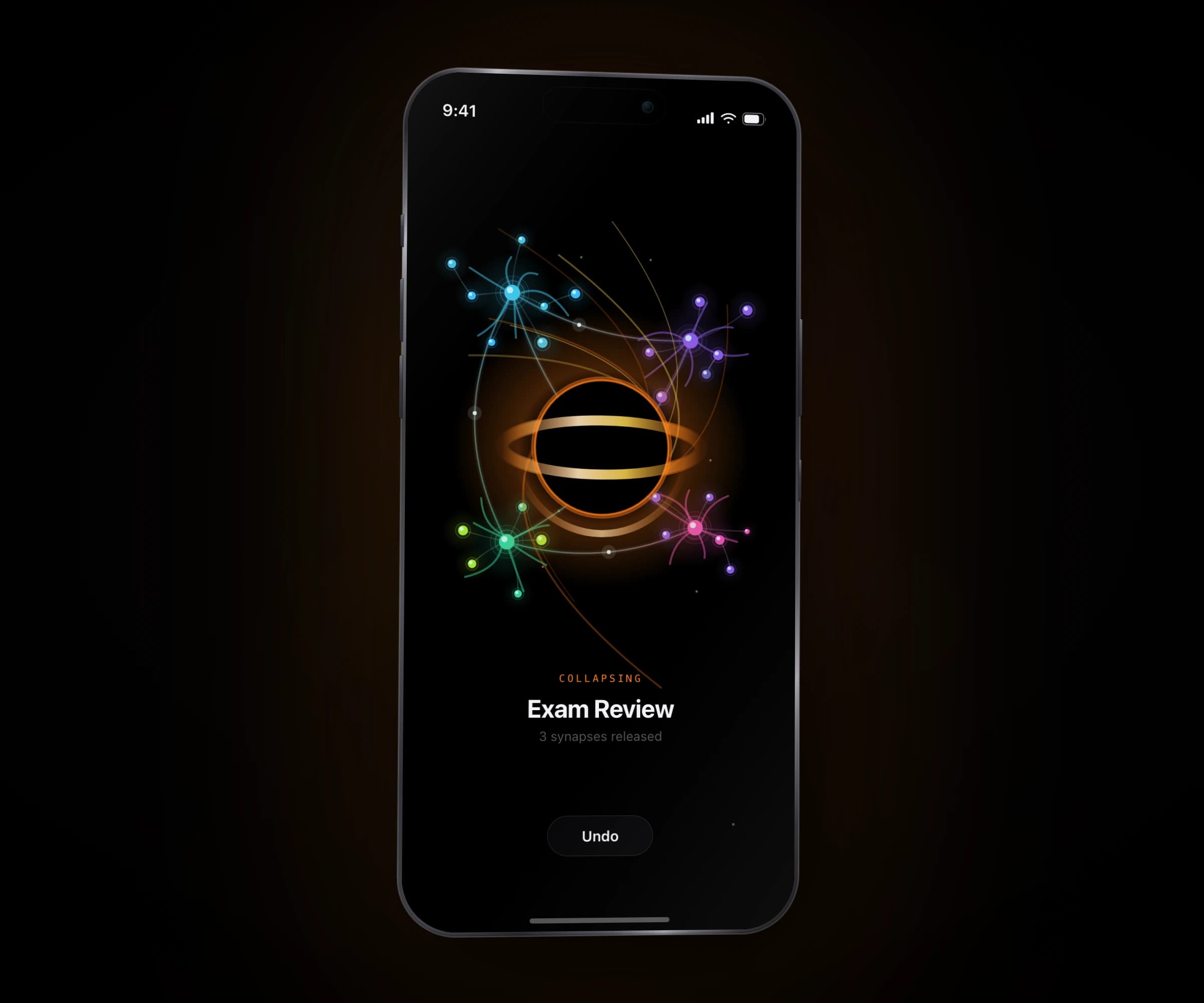 A note collapsing into a black hole on the phone screen