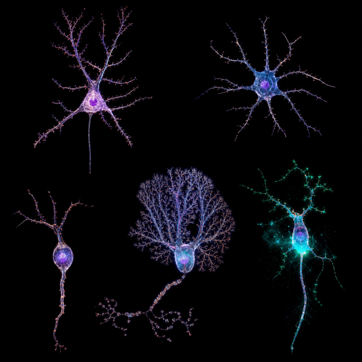 Fünf realistische biologische Neuronenmorphologien